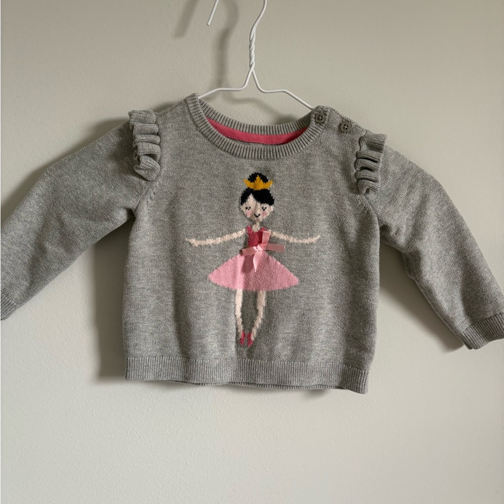 GAP Gray Sweater with Pink Ballerina Design